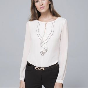 NWT! White House Black Market Contrast Ruffle Top - 2 Petite